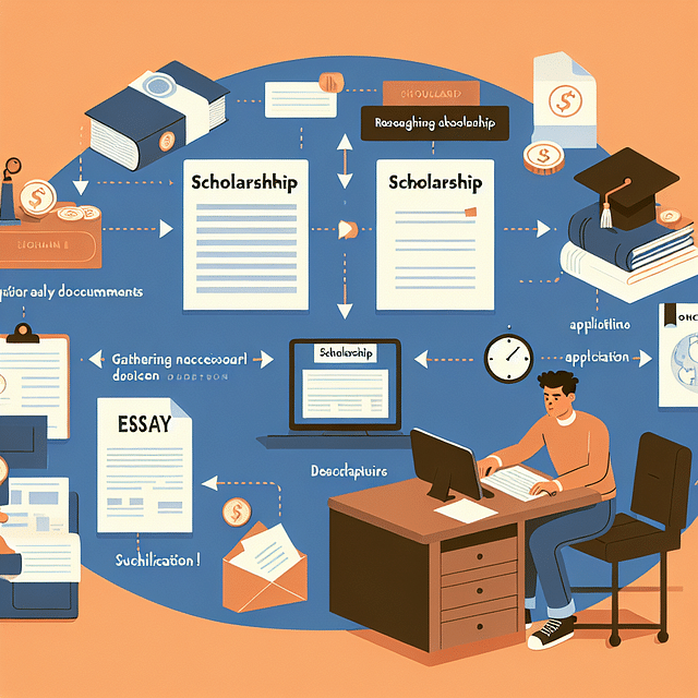 student compiling scholarship application materials