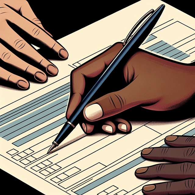 hands completing a form with a pen