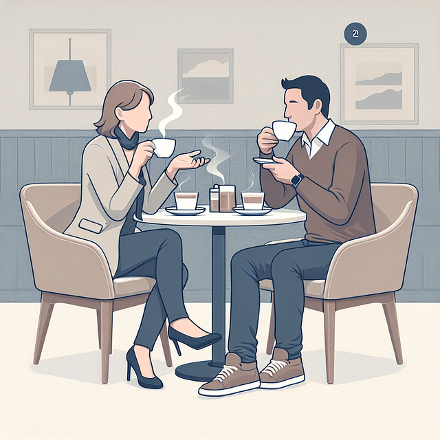 two people having a conversation over coffee