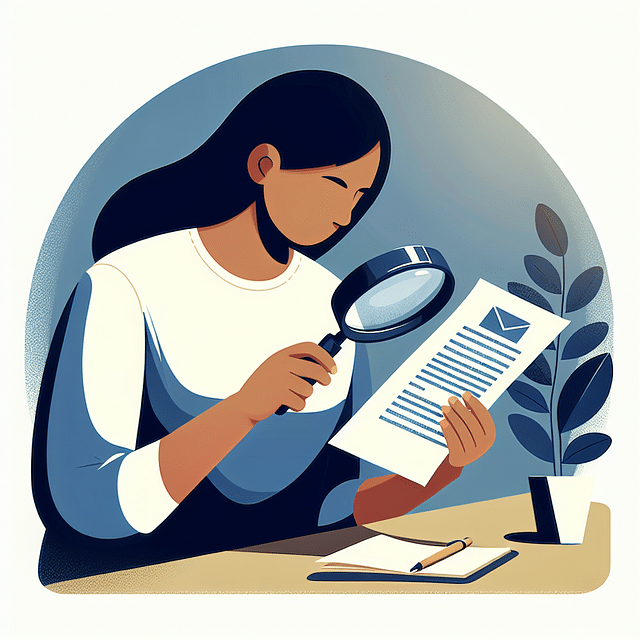 person reading a letter with a magnifying glass