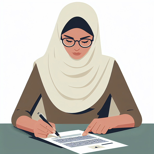 person reading fine print on a document