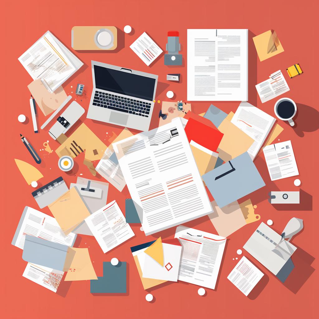 Documents scattered on a desk